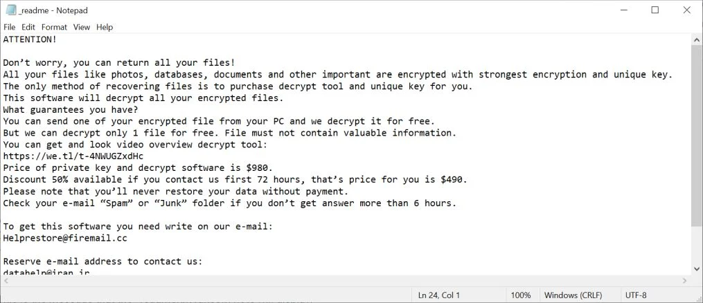 Image: Helprestore@firemail.cc Ransomware