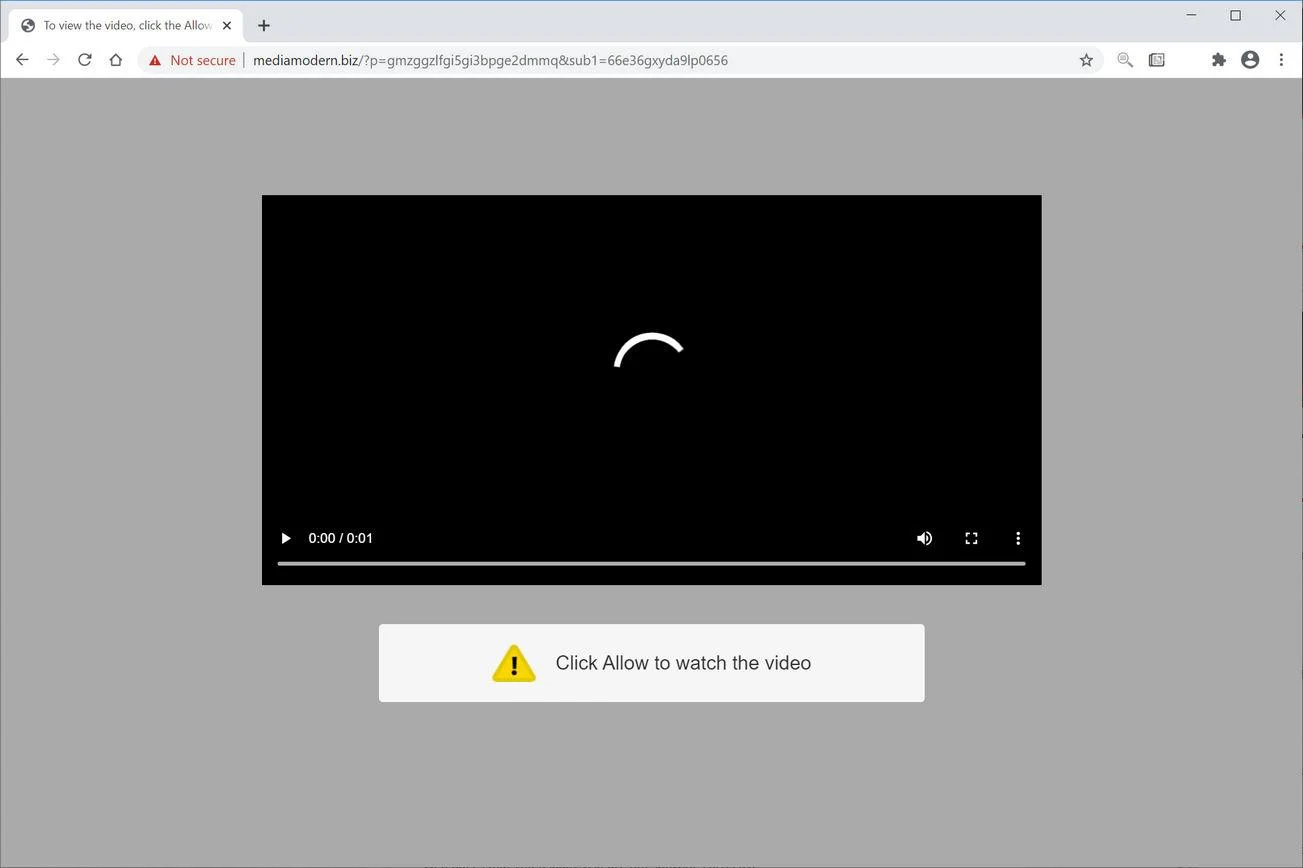 Image: Chrome browser is redirected to Mediamodern.biz