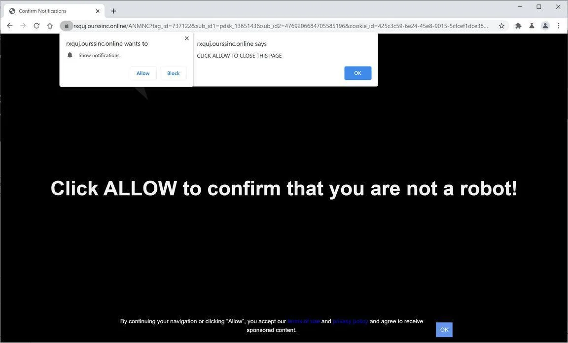 Image: Chrome browser is redirected to Ourssinc.online