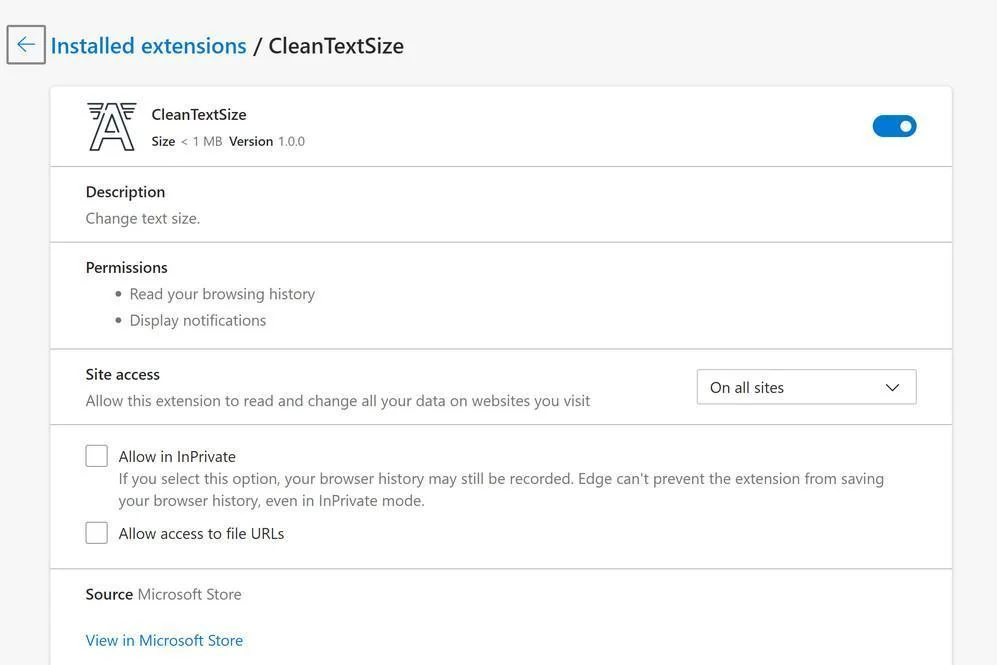 Image: CleanTextSize Chrome extension