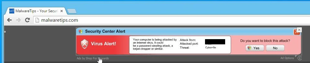 Security Center Alert Pop-up Ads