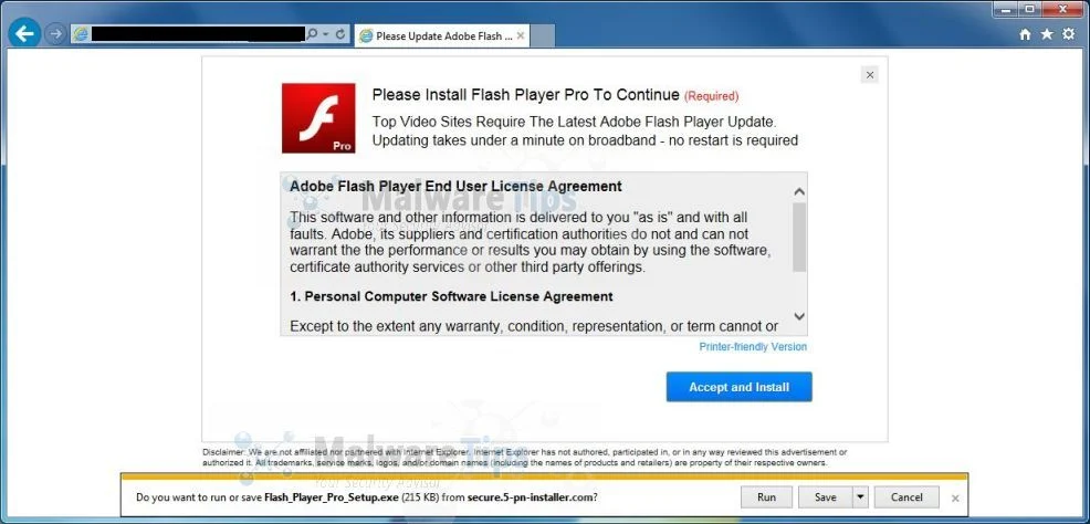 Please Install Flash Player Pro To Continue virus