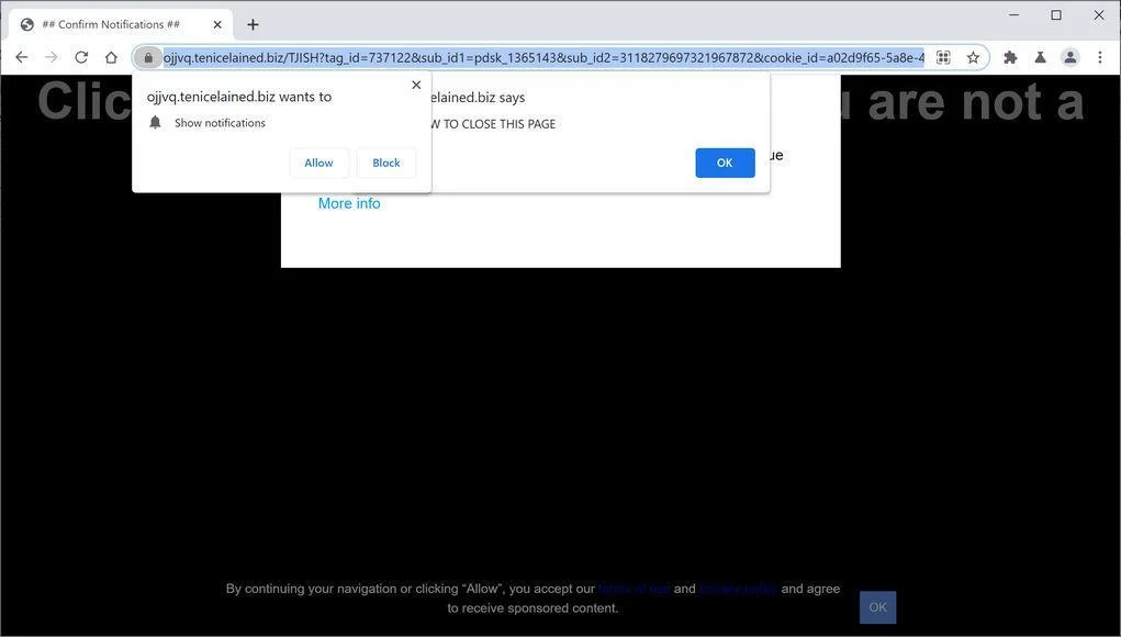 Remove Tenicelained.biz pop-up ads (Virus Removal Guide) 1 Image: Chrome browser is redirected to Tenicelained.biz