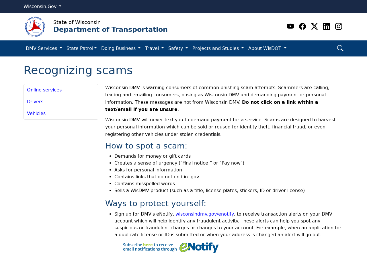 Original Wisconsin Department of Transportation warning about fake DMV payment demands and genuine eNotify alerts