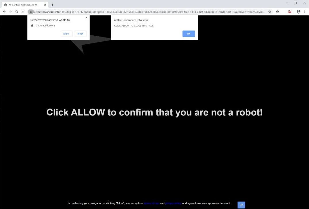 How to remove Uctbettesvaricaof.info pop-up ads (Virus Removal Guide) 1 Image: Chrome browser is redirected to Uctbettesvaricaof.info