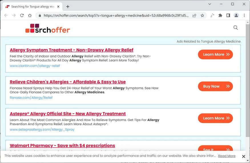 Image: Chrome browser is redirected to Srchoffer.com