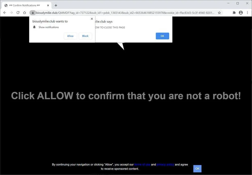 Remove Biouslymilie.club pop-up ads (Virus Removal Guide) 1 Image: Chrome browser is redirected to Biouslymilie.club