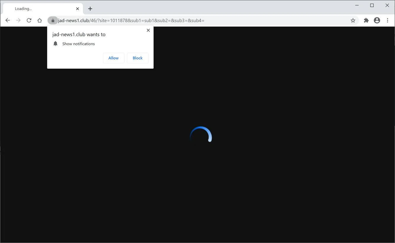 Remove Jad-news1.club pop-up ads (Virus Removal Guide) 1 Image: Chrome browser is redirected to Jad-news1.club