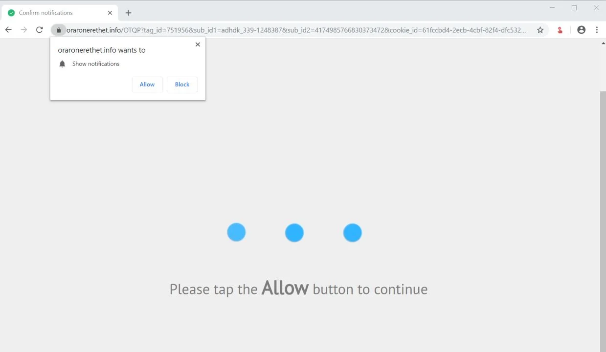 Image: Chrome browser is redirected to the Oraronerethet.info site