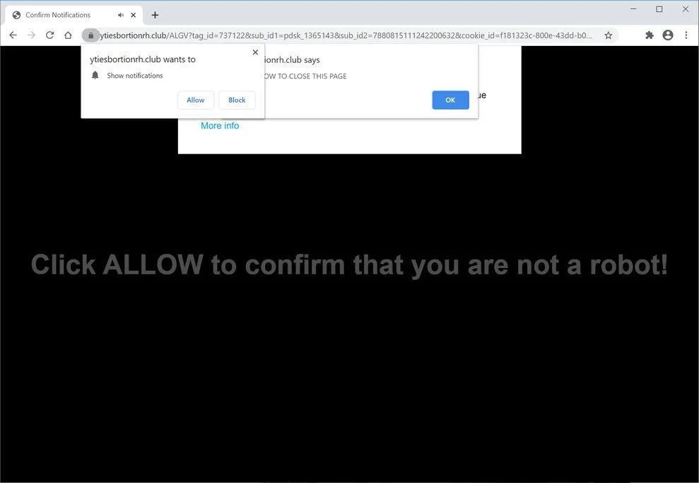 Image: Chrome browser is redirected to Ytiesbortionrh.club