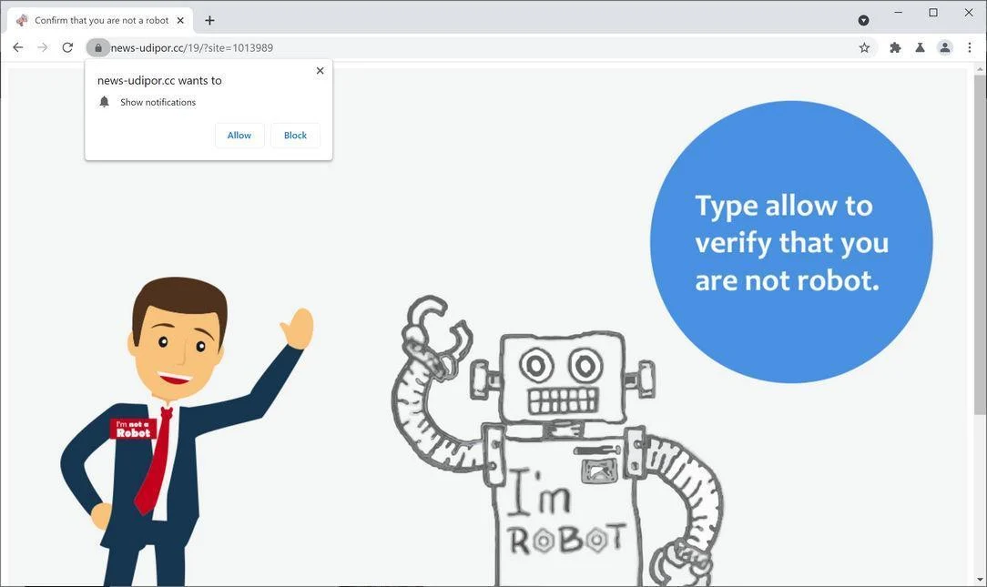 Image: Chrome browser is redirected to News-udipor.cc