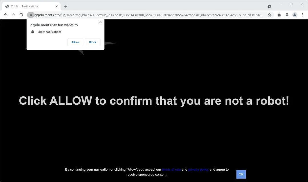 Remove Mentsinto.fun pop-up ads (Virus Removal Guide) 1 Image: Chrome browser is redirected to Mentsinto.fun