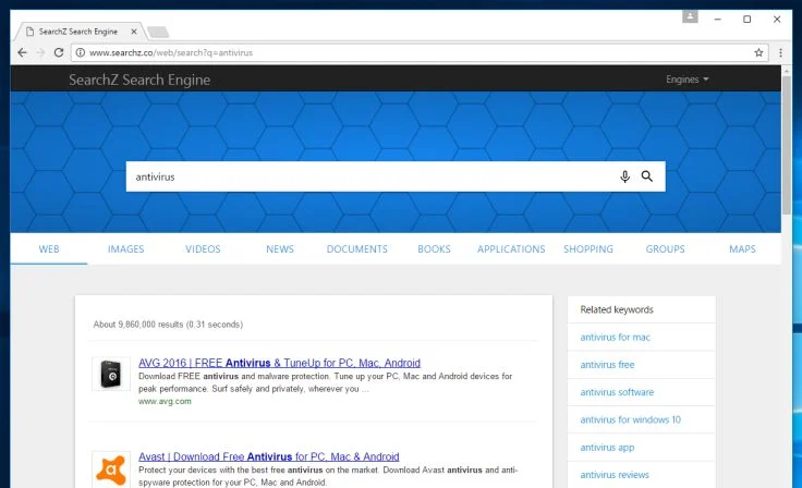 SearchZ Search Engine virus