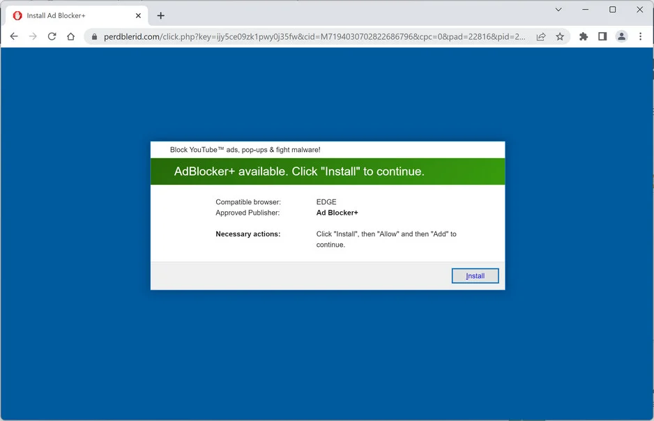 Image: Chrome browser is redirected to Perdblerid.com