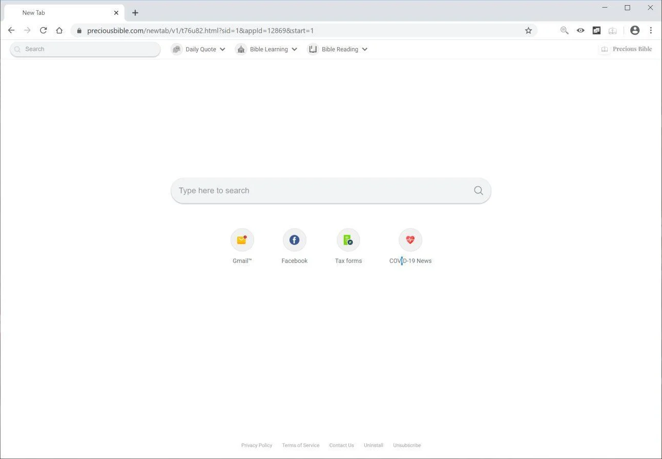 Image: Chrome browser is redirected to Preciousbible.com