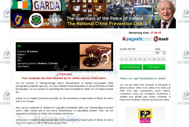 [Image: The Guardians of the Peace of Ireland Ukash virus]