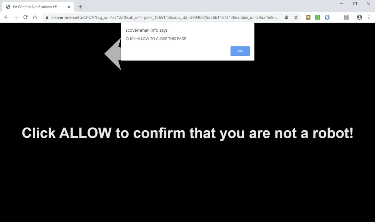 Image: Chrome browser is redirected to Scovernmen.info