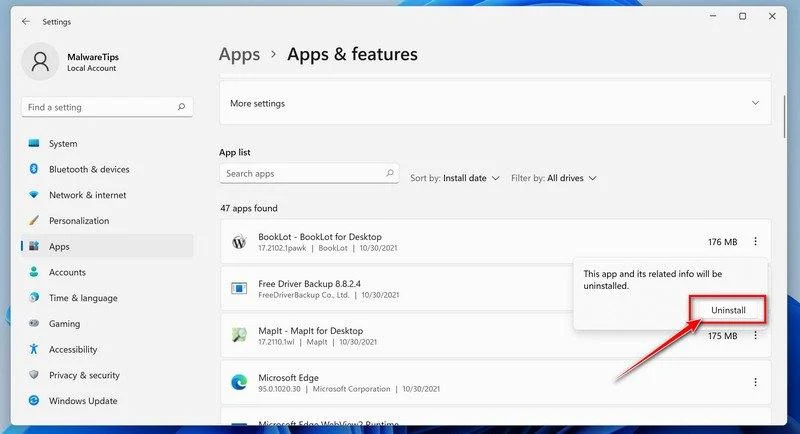 Windows 11 Confirm Uninstall