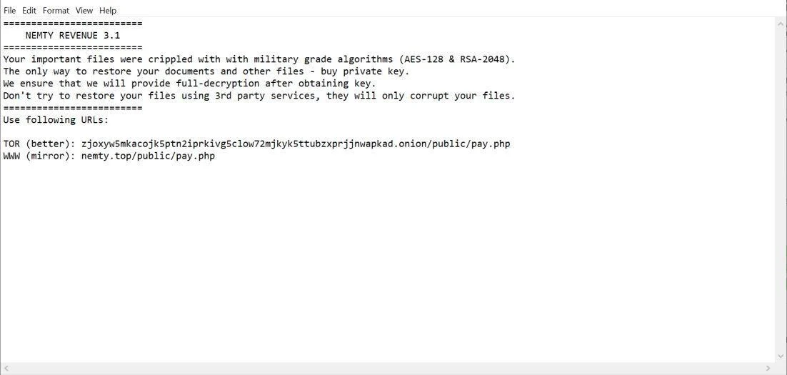 Image: NEMTY REVENUE 3.1 Ransom Note