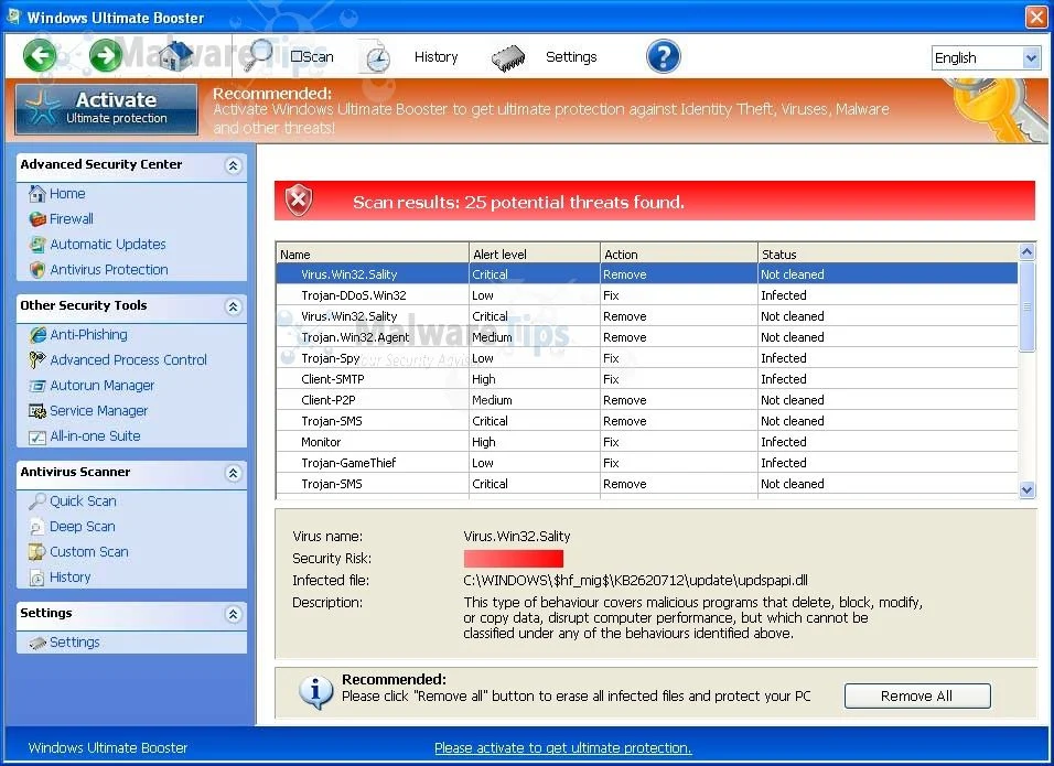 [Image: Windows Ultimate Booster virus]