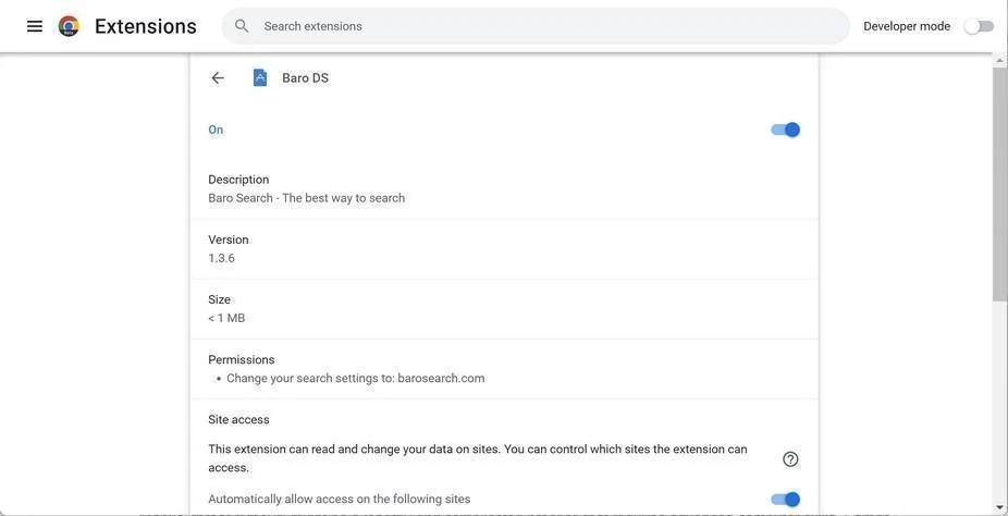 Remove Baro DS Browser Hijacker (Virus Removal Guide) 1 Image: Baro DS Chrome extension