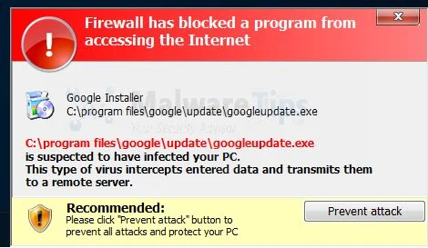 Picture of Windows Defence Unit Firewall Alert