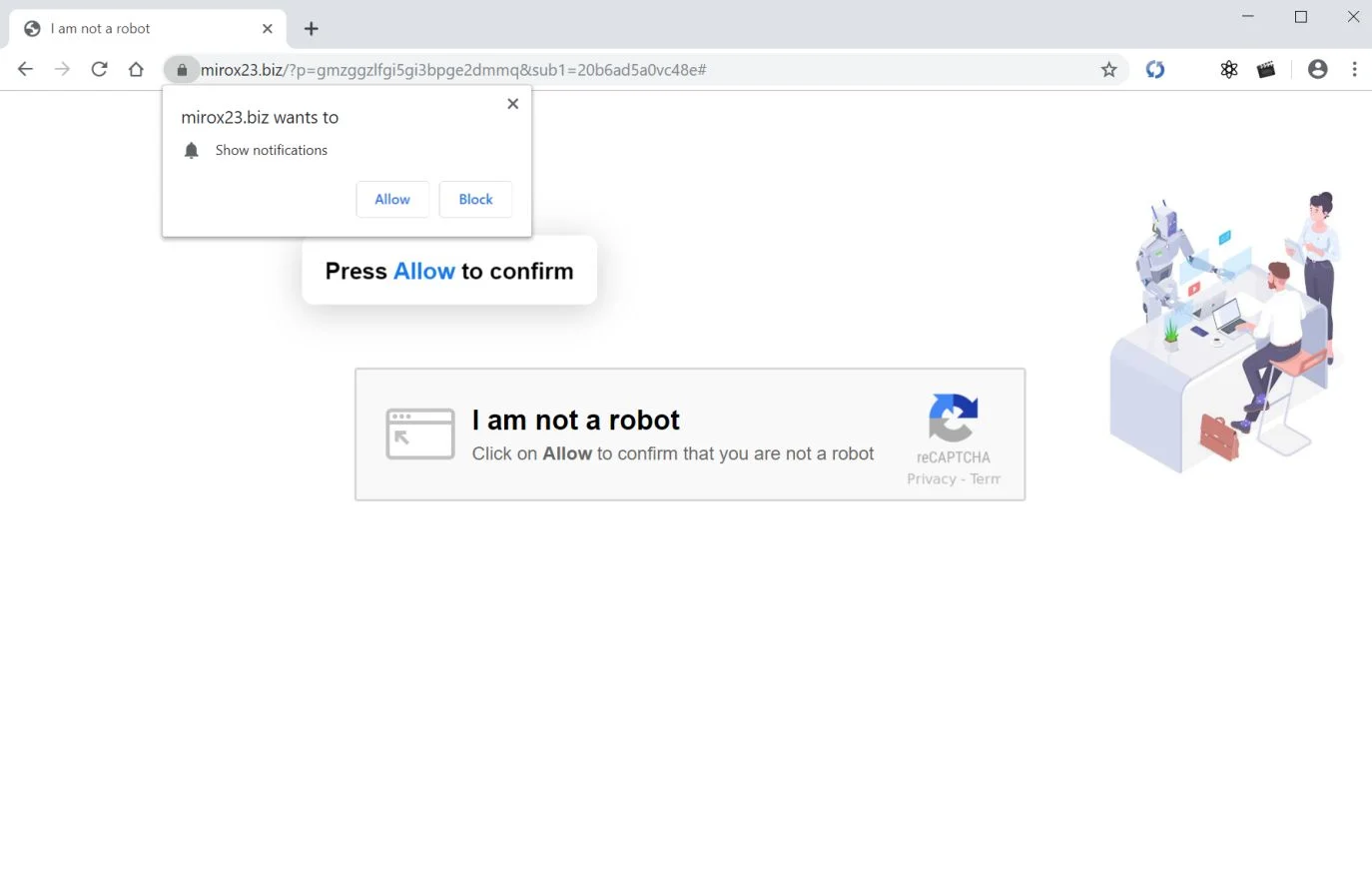 Image: Chrome browser is redirected to Mirox23.biz