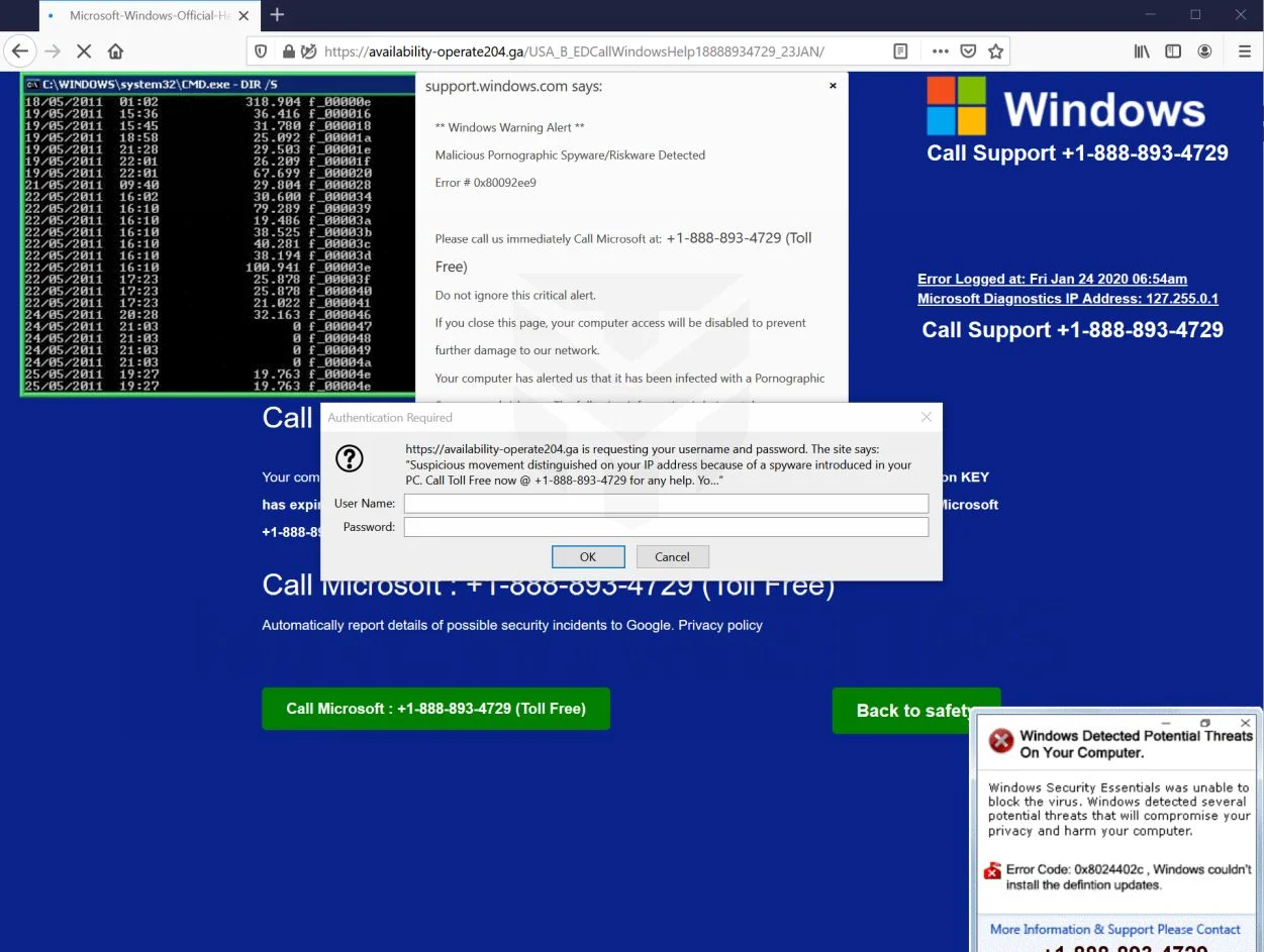 Remove "Suspicious movement distinguished on your IP" Pop-ups (Microsoft Scam) 1 Image: Suspicious movement distinguished on your IP fake error message