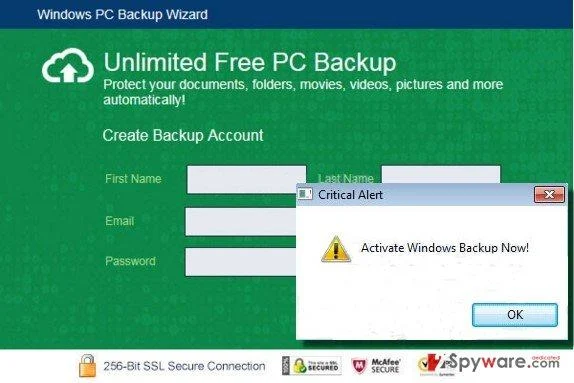 Windows PC Backup Wizard adware