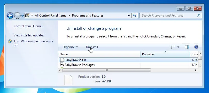 Uninstall BabyBrowse