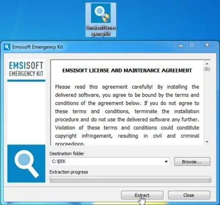 Extract Emsisoft Emergency Kit program Emsisoft Emergency Kit program
