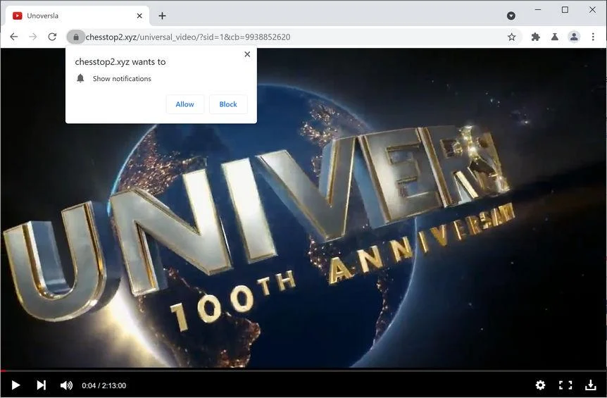 Image: Chrome browser is redirected to Chesstop2.xyz