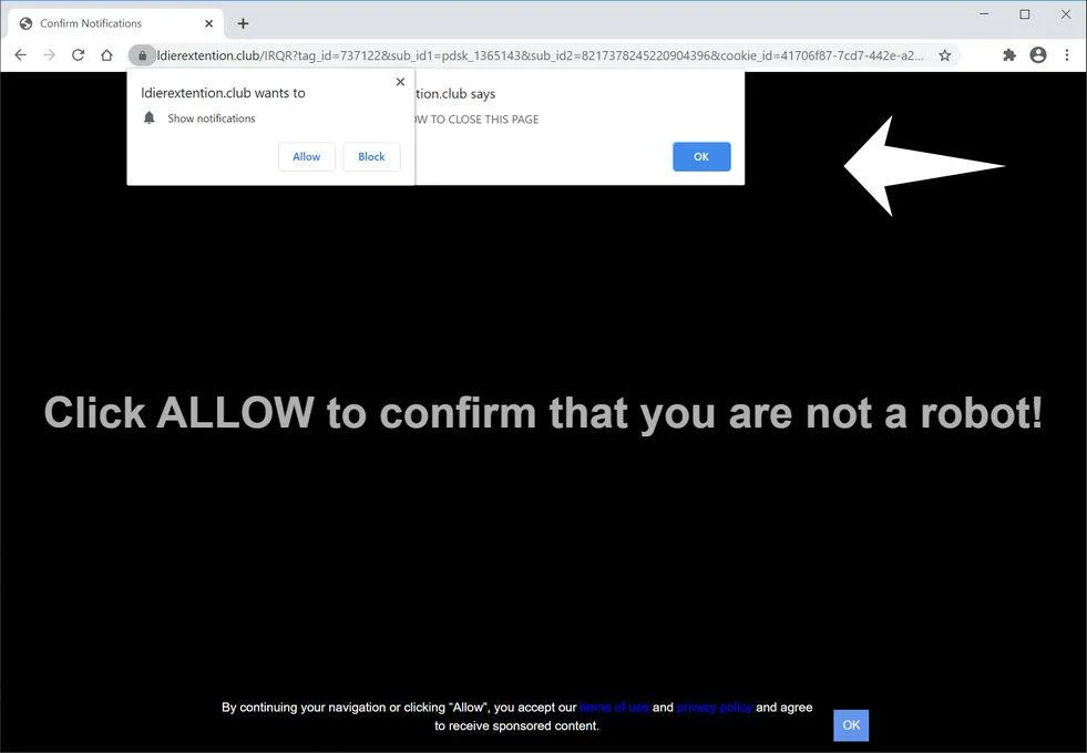 Remove Ldierextention.club pop-up ads (Virus Removal Guide) 1 Image: Chrome browser is redirected to Ldierextention.club