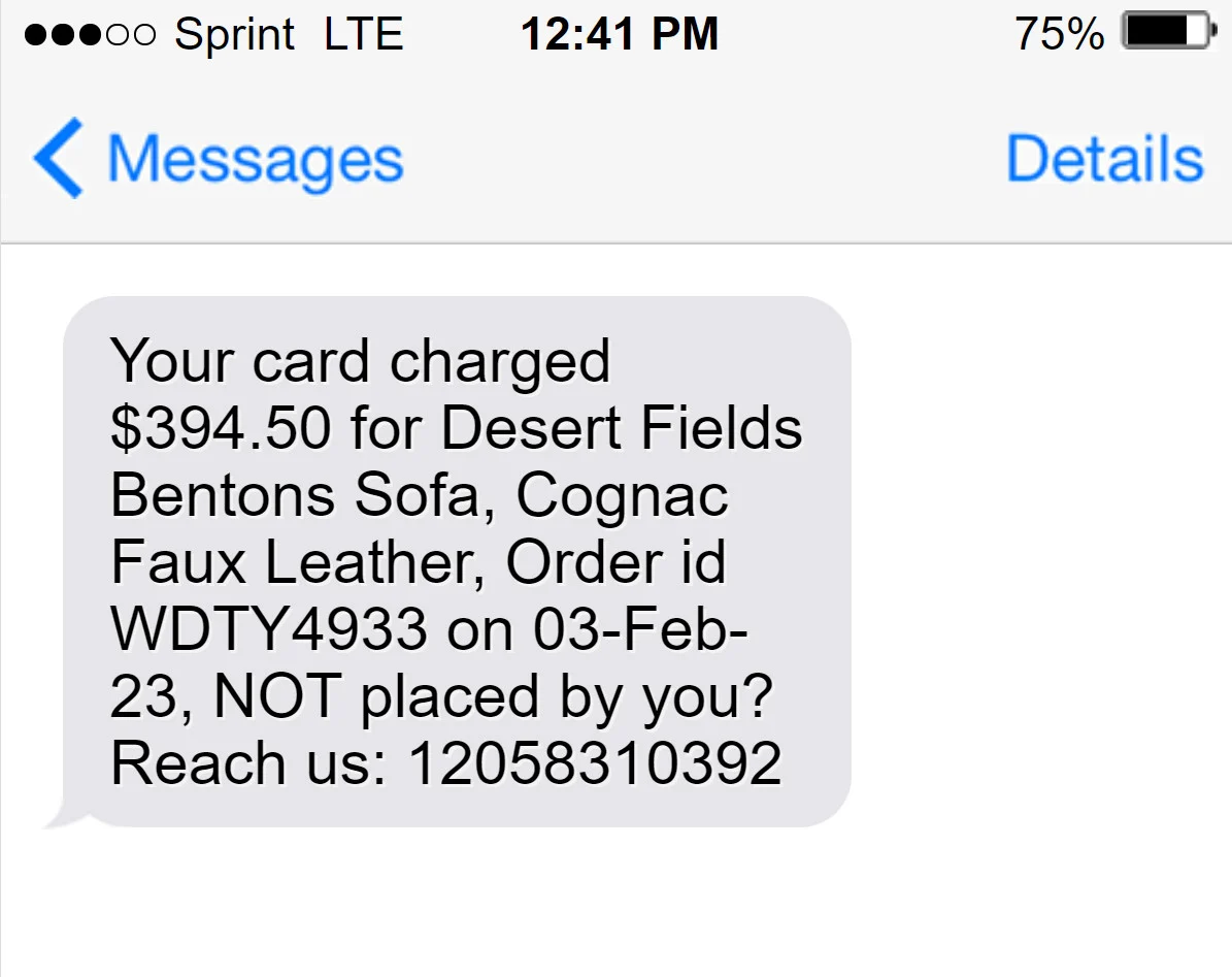 Ponliving Furniture Sofa Text Message Scam