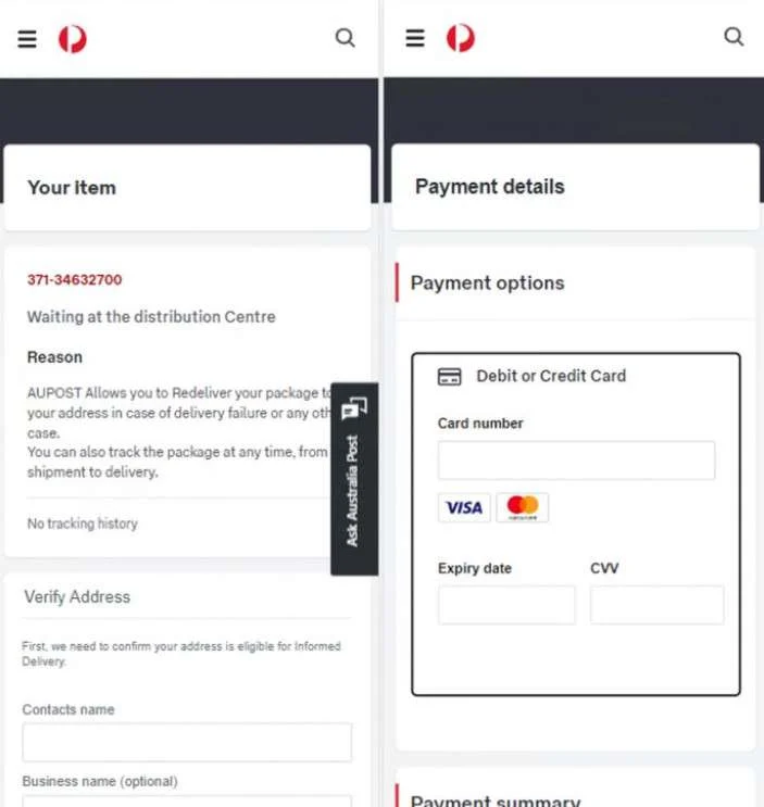 Watch For Fake Australia Post Emails/Texts Pretending Package Issues 1 AU Post verification page