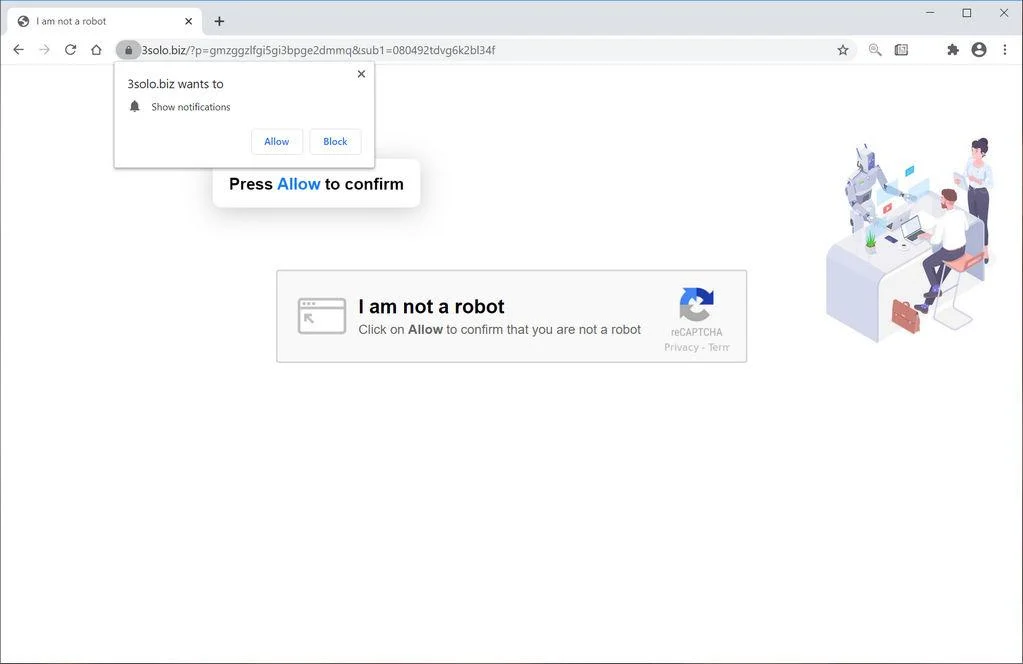 Image: Chrome browser is redirected to 3solo.biz