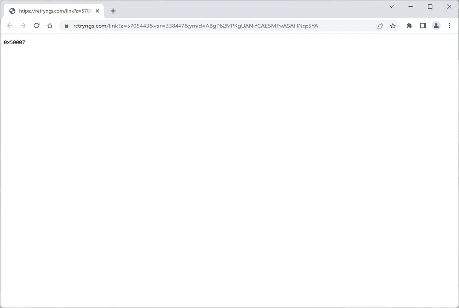 Image: Chrome browser is redirected to the Retryngs.com site