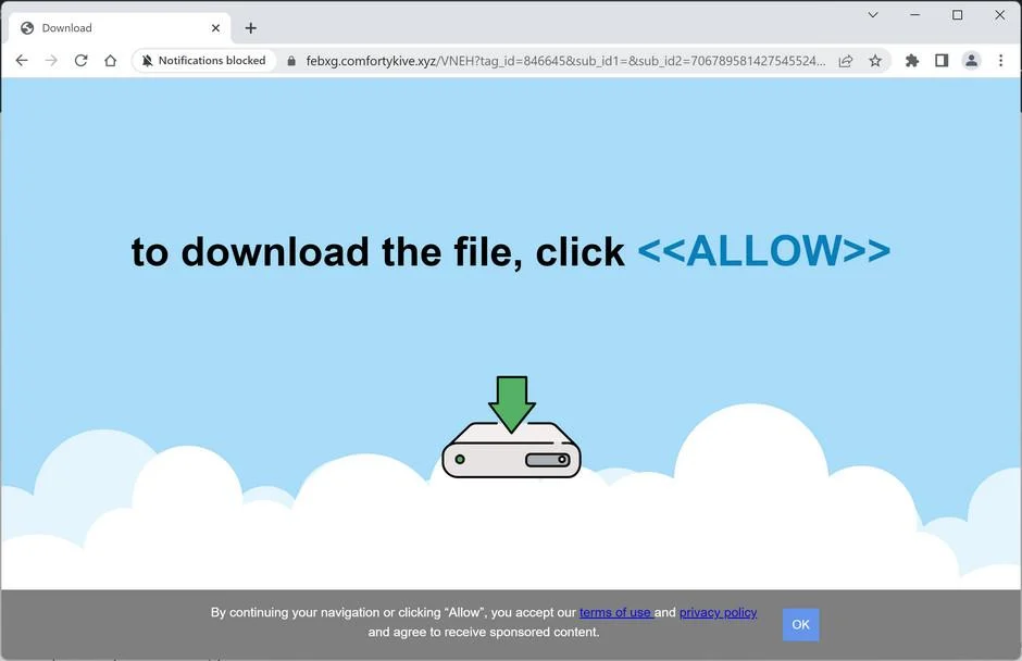 Image: Chrome browser is redirected to Comfortykive.xyz