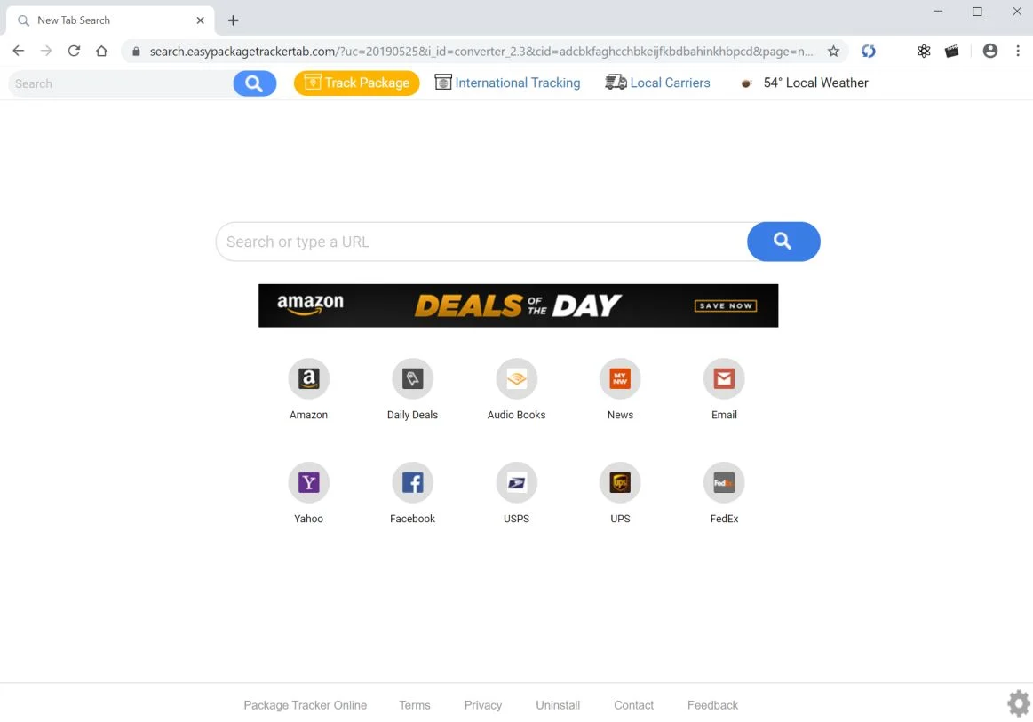 Image: Chrome browser is redirected to Easypackagetrackertab.com