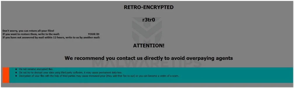 Image: [r3tr0crypt@tuta.io].r3tr0 ransomware