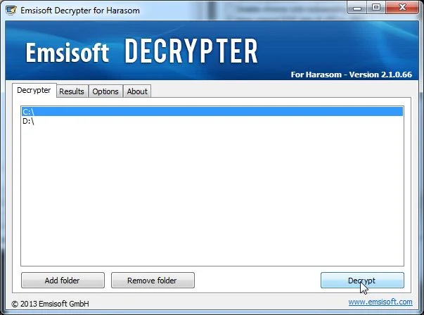 [Image: Emsisoft Harasom Decrypter]