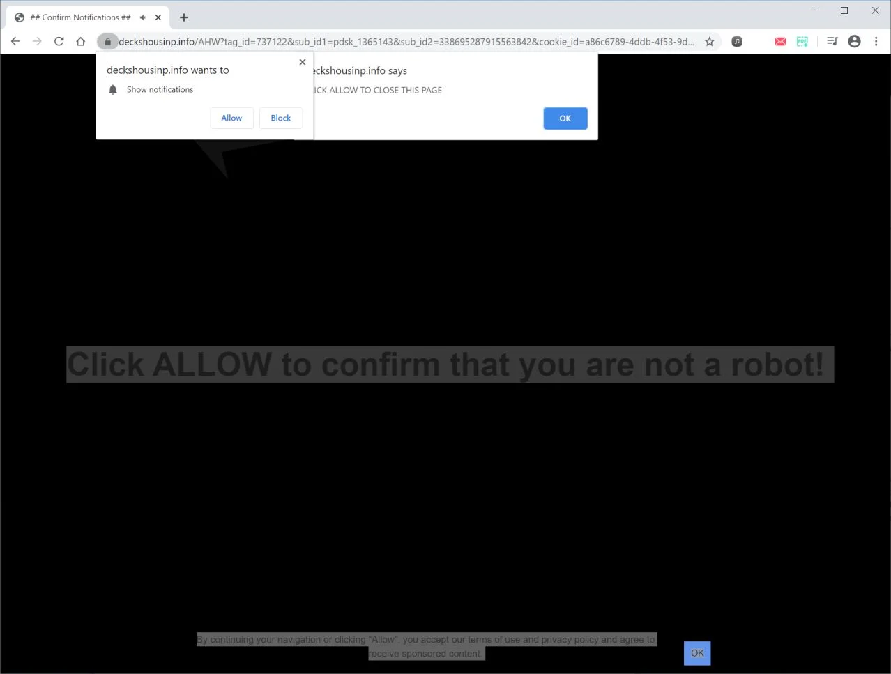 How to remove Deckshousinp.info pop-up ads (Virus Removal Guide) 1 Image: Chrome browser is redirected to Deckshousinp.info