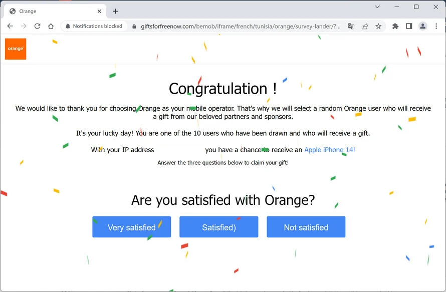 Image: Chrome browser is redirected to Giftsforfreenow.com