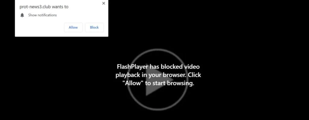 Image: FlashPlayer has blocked video in your browser Scam