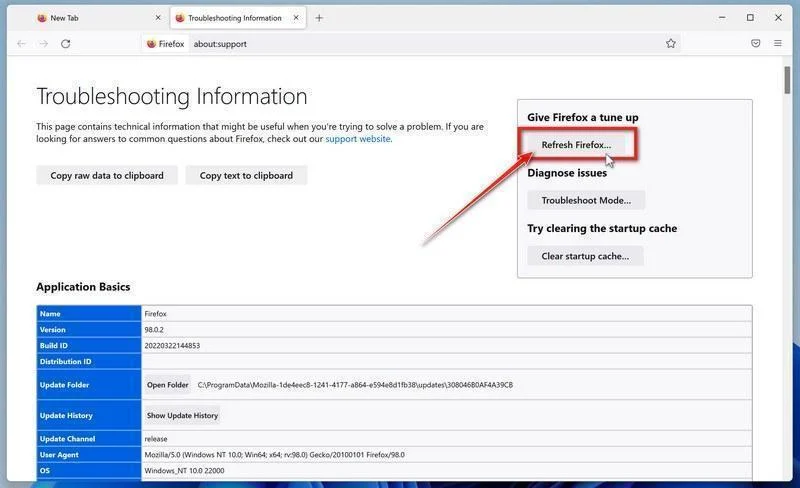 Click on Refresh Firefox