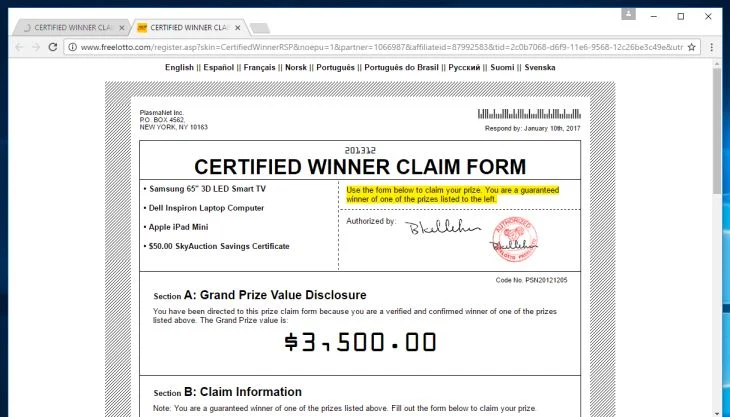 www.freelotto.com virus