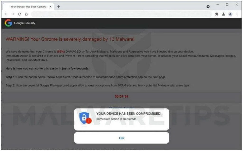 Image: Chrome Browser: Security Alert Scam