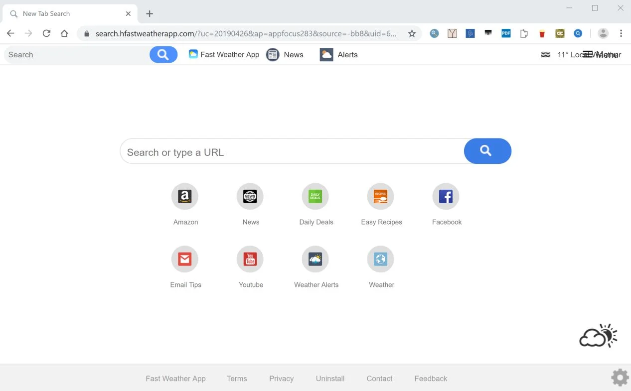 How to remove Fast Weather App redirect (Virus Removal Guide) 1 Image Google Chrome is redirected to the Fast Weather App New Tab Search