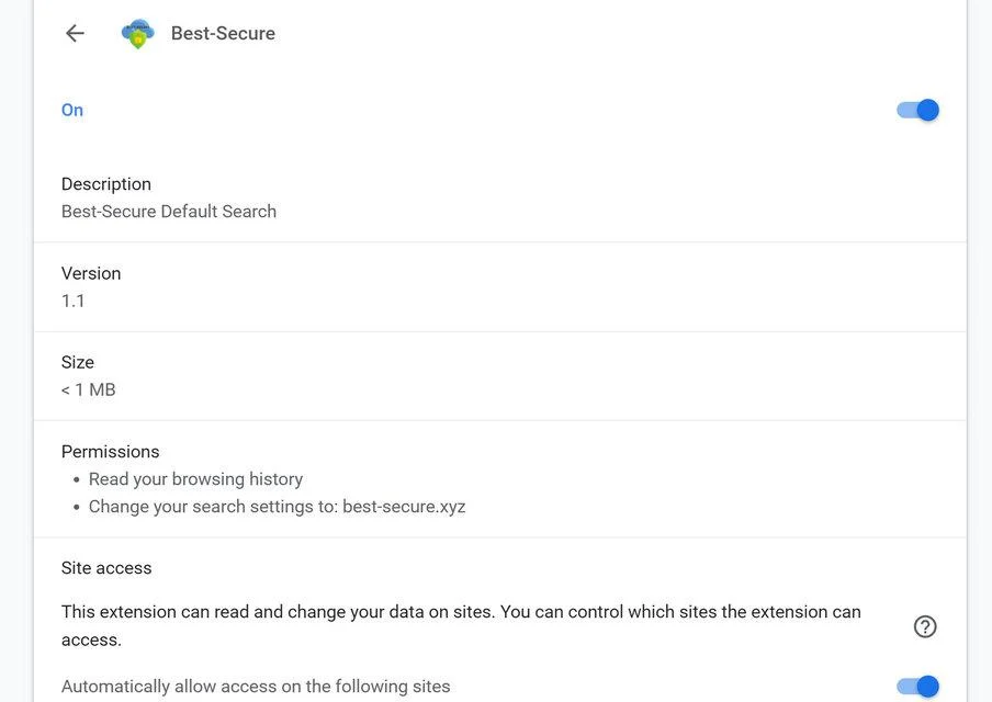 Image: Chrome browser is redirected through Best-Secure Search