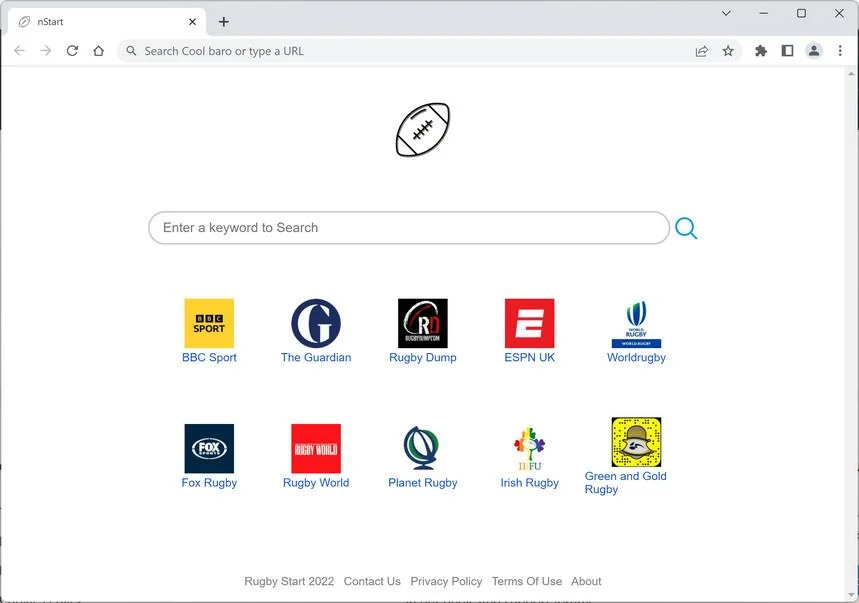 Remove Rugby Start Browser Hijacker (Virus Removal Guide) 1 Image: Rugby Start new tab page